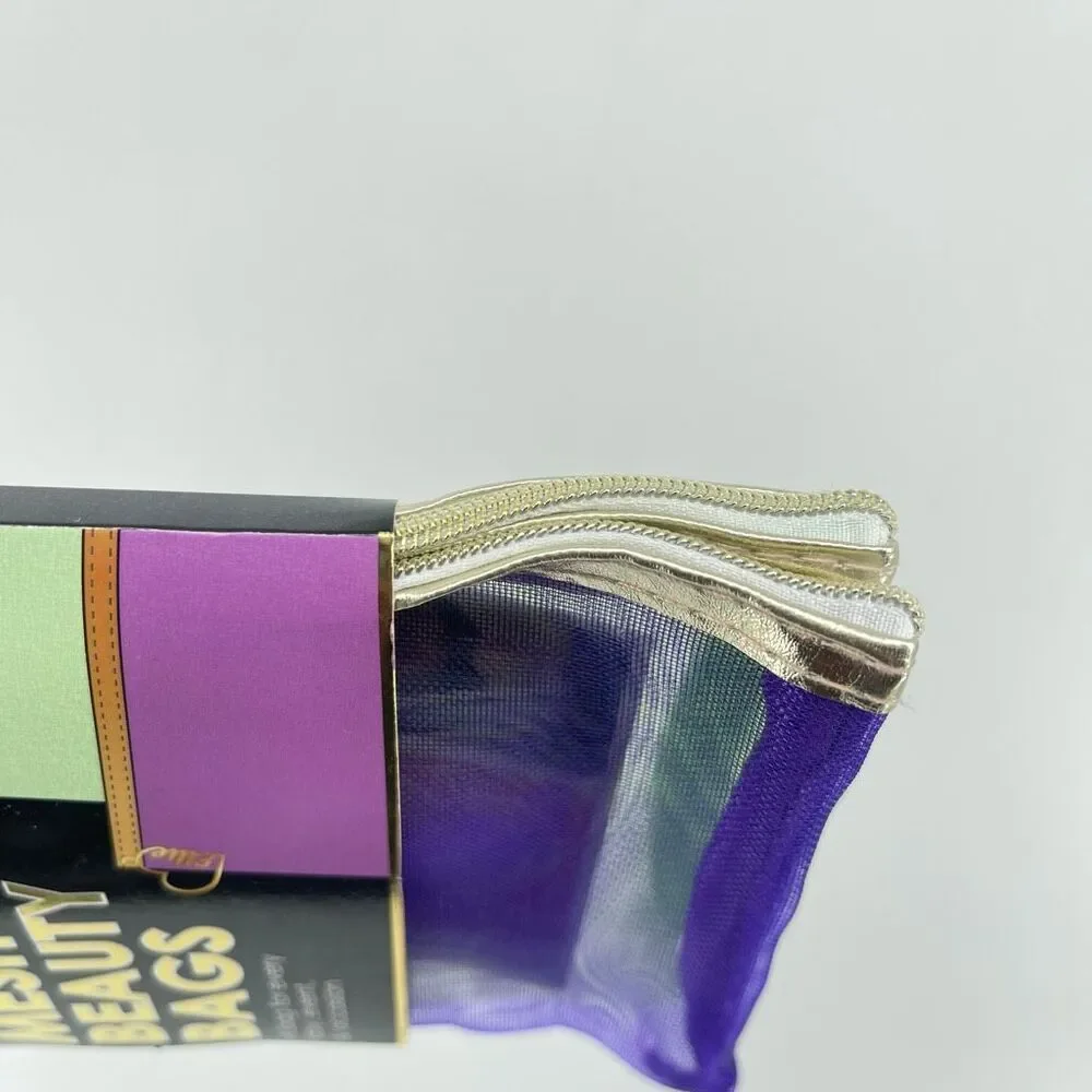 Love Ellie 2Pc Mesh Beauty Bags Set Purple Green Travel Cosmetic Pouches NIP